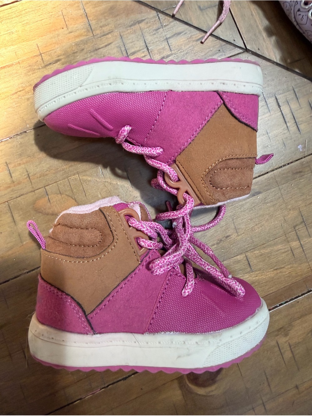 OshKosh B'gosh Pink and Brown High-Top Lace-Up Sneakers